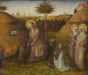 성 예로니모와 성녀 바울라와 성녀 에우스토키움과 기증자_Cologne around 1440-50_in the Bavarian State Painting Collections of the Alte Pinakothek in Munich_Germany.jpg